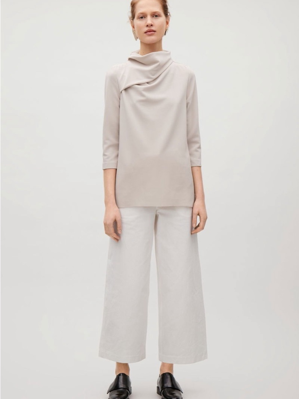 COS L Drape Collar A Line Top Modern Minimalist Quiet Luxury 3/4 Sleeve Office